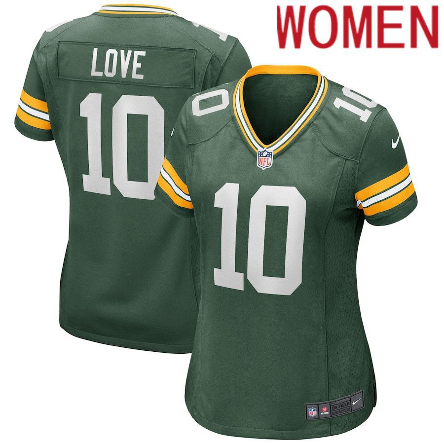 Women Green Bay Packers #10 Jordan Love Nike Green Game NFL Jersey